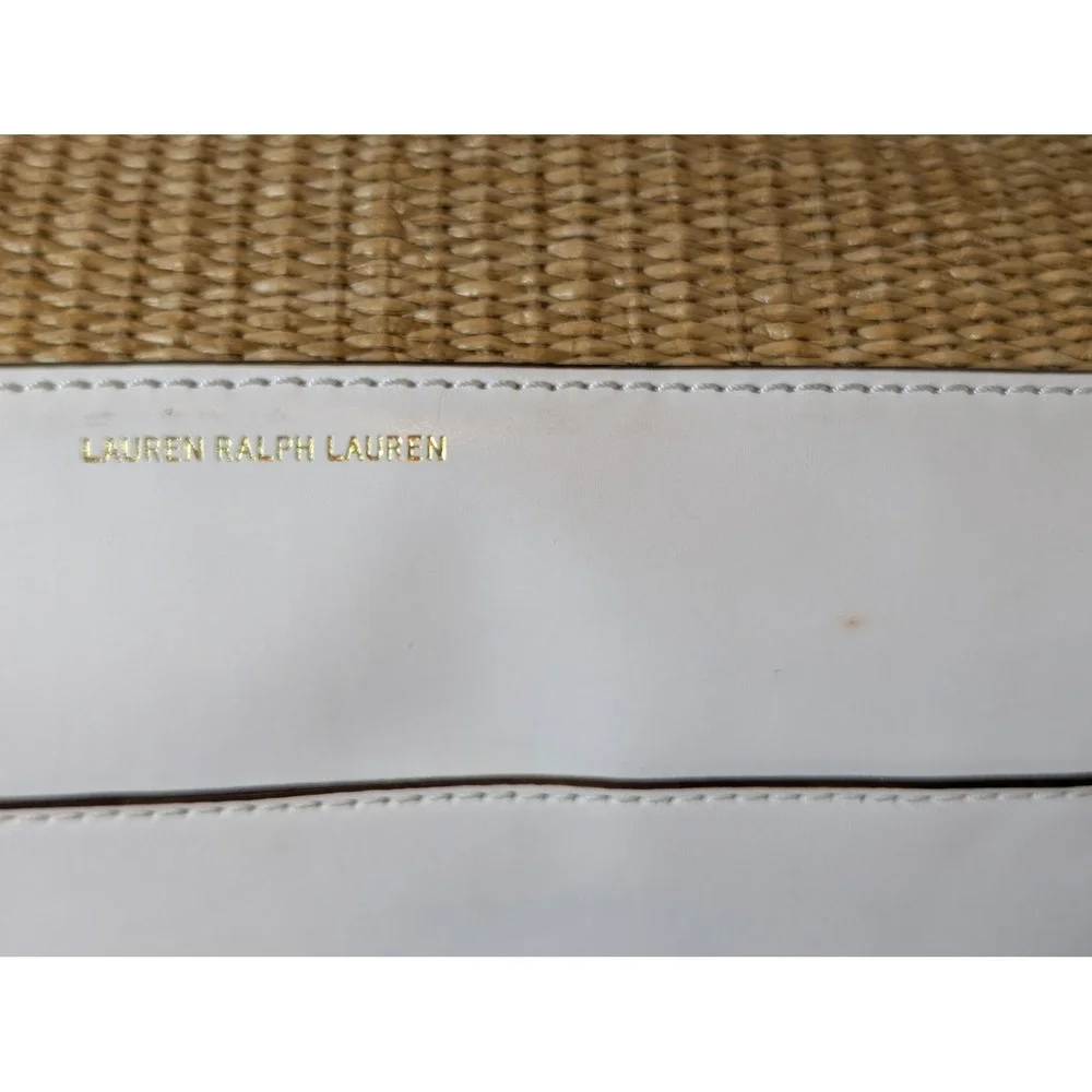 Lauren Ralph Lauren Straw Woven Satchel Bag White Leather Trim Gold Hardware